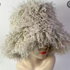 Curly  cream colored Fluffy Hat